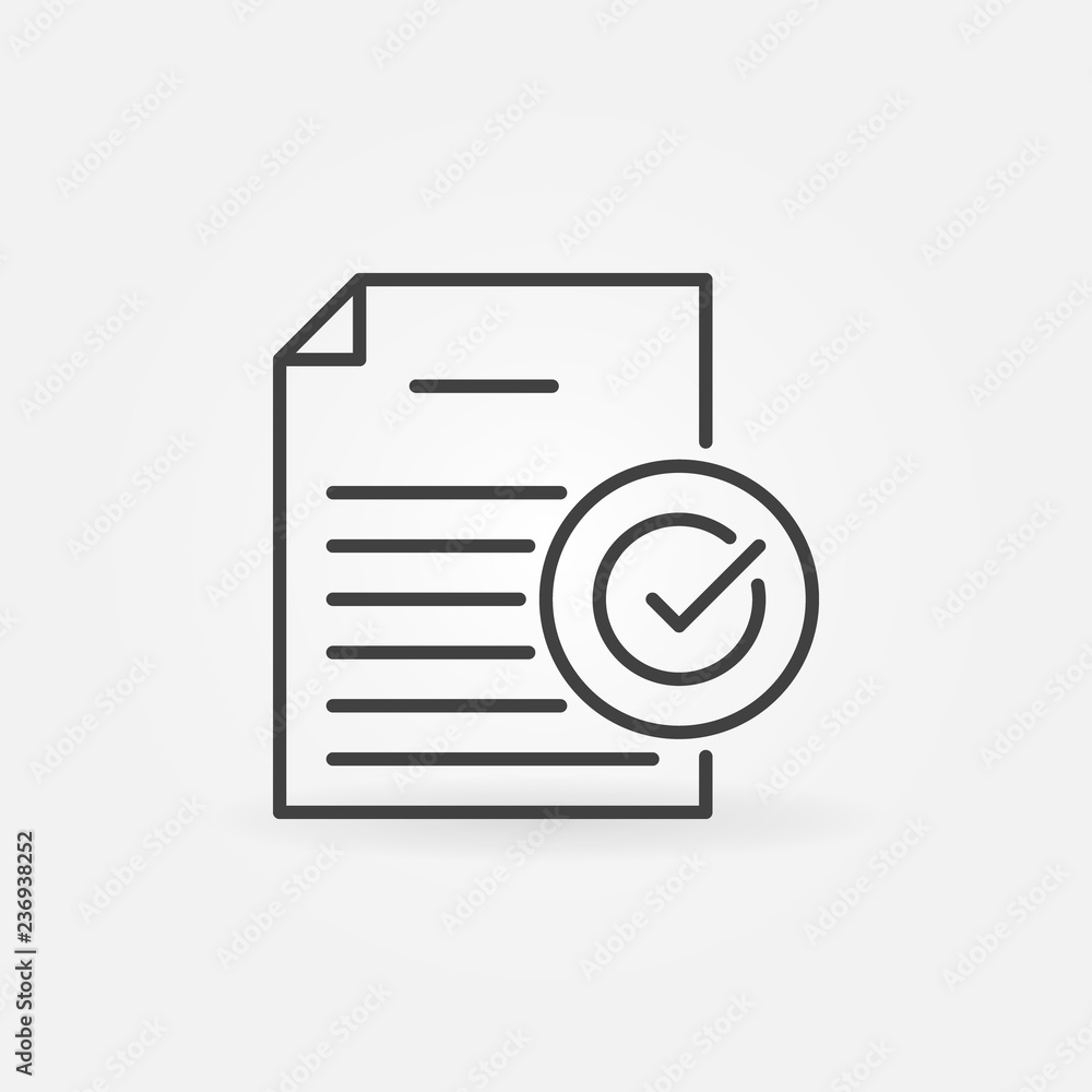 Poster document with check mark outline icon. vector document verification concept symbol or design element
