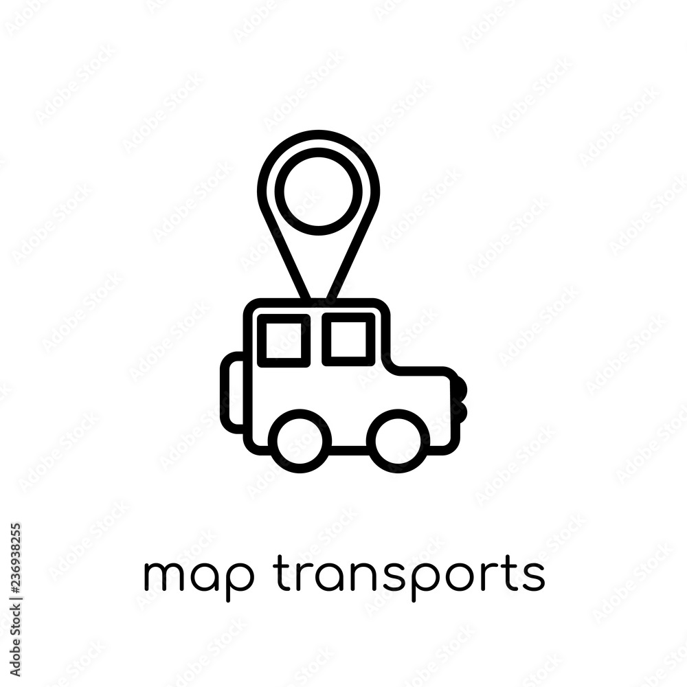 Poster map transports icon. trendy modern flat linear vector map transports icon on white background from t
