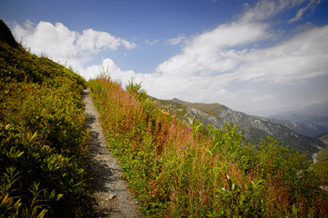 Georgian Mountains landscape on the way from Mestia to Ushguli.