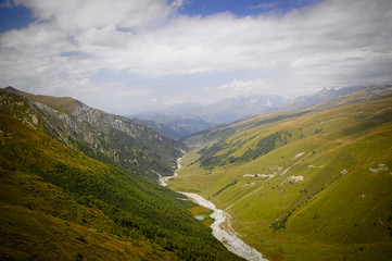 Georgian Mountains landscape on the way from Mestia to Ushguli.