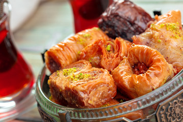 Traditional Baklava on Wooden Table