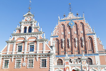 Schwab House and House of the Blackheads, at Town Hall Square, Riga, Latvia.