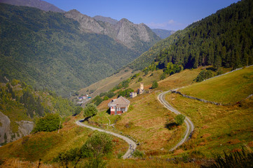 Fototapeta premium Georgian Mountains landscape on the way from Mestia to Ushguli.