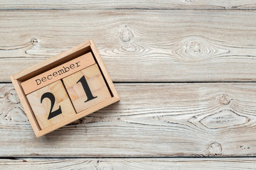 December 21. Day 21 of december month, calendar on white background. Winter time