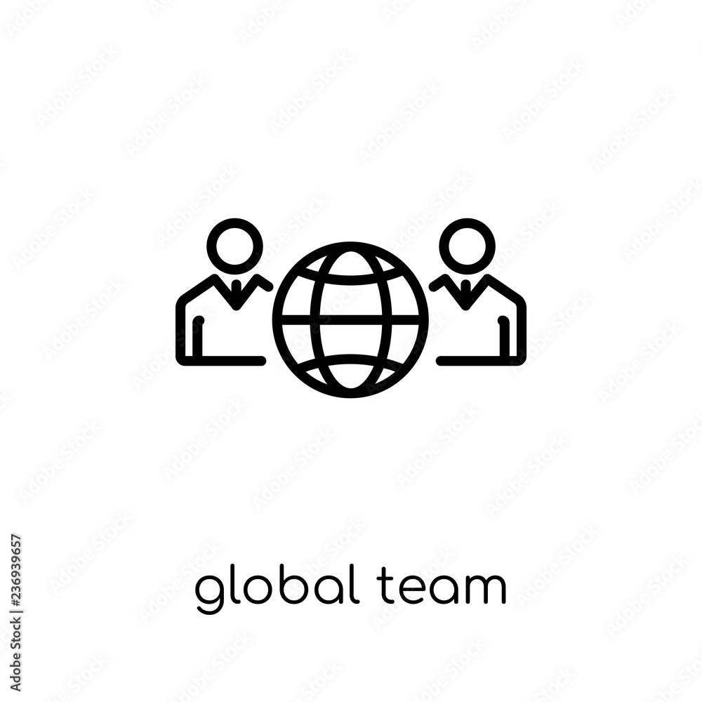 Poster global team icon. trendy modern flat linear vector global team icon on white background from thin li