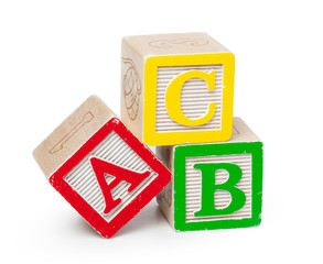 Wooden alphabet blocks isolated on white background