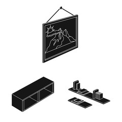 Vector illustration of bedroom and room icon. Set of bedroom and furniture stock vector illustration.