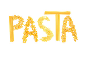 Mix of pasta isolated on white background.