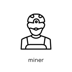 Miner icon. Trendy modern flat linear vector Miner icon on white background from thin line Professions collection