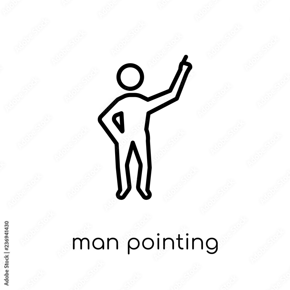 Poster man pointing icon. trendy modern flat linear vector man pointing icon on white background from thin 