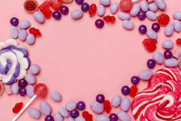 Frame of colorful bright assorted candy