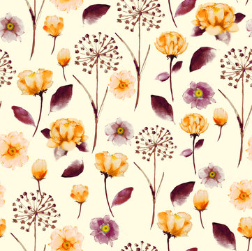 Seamless Bright vintage Watercolor floral pattern, delicate flower wallpaper, © MSNTY_STUDIOX
