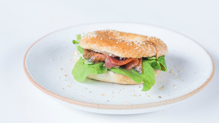 Bagel salmon cream cheese.minimal style