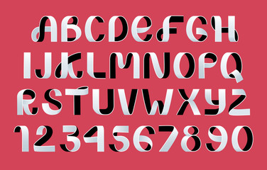 Paper folding Alphabet Vector. White and black Ribbon script font.