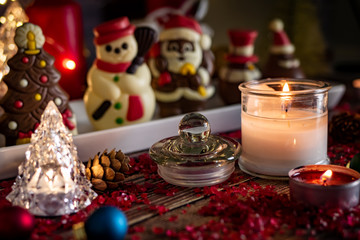 Dinner candle light on Christmas and winter holidays.