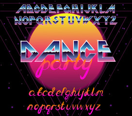 80 s retro alphabet font. Vector typography elements design