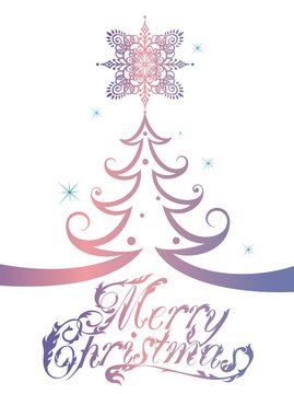 Merry Christmas tree. Calligraphy text for greeting cards 