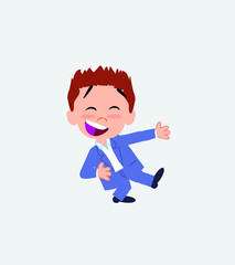 Businessman in casual style laughing while teaching something to his left. 