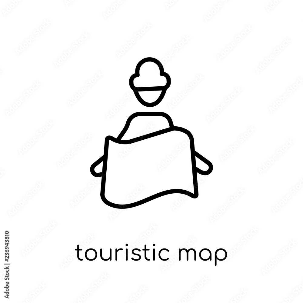 Poster Touristic map icon. Trendy modern flat linear vector Touristic map icon on white background from thin line Maps and Locations collection
