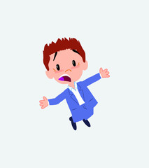 Businessman in casual style jumping terrified.