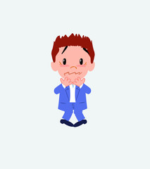 Businessman in casual style shrugged in fear.