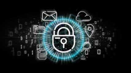 Obraz premium Security padlock wheel icon with multimedia and social media icon 3d rendering