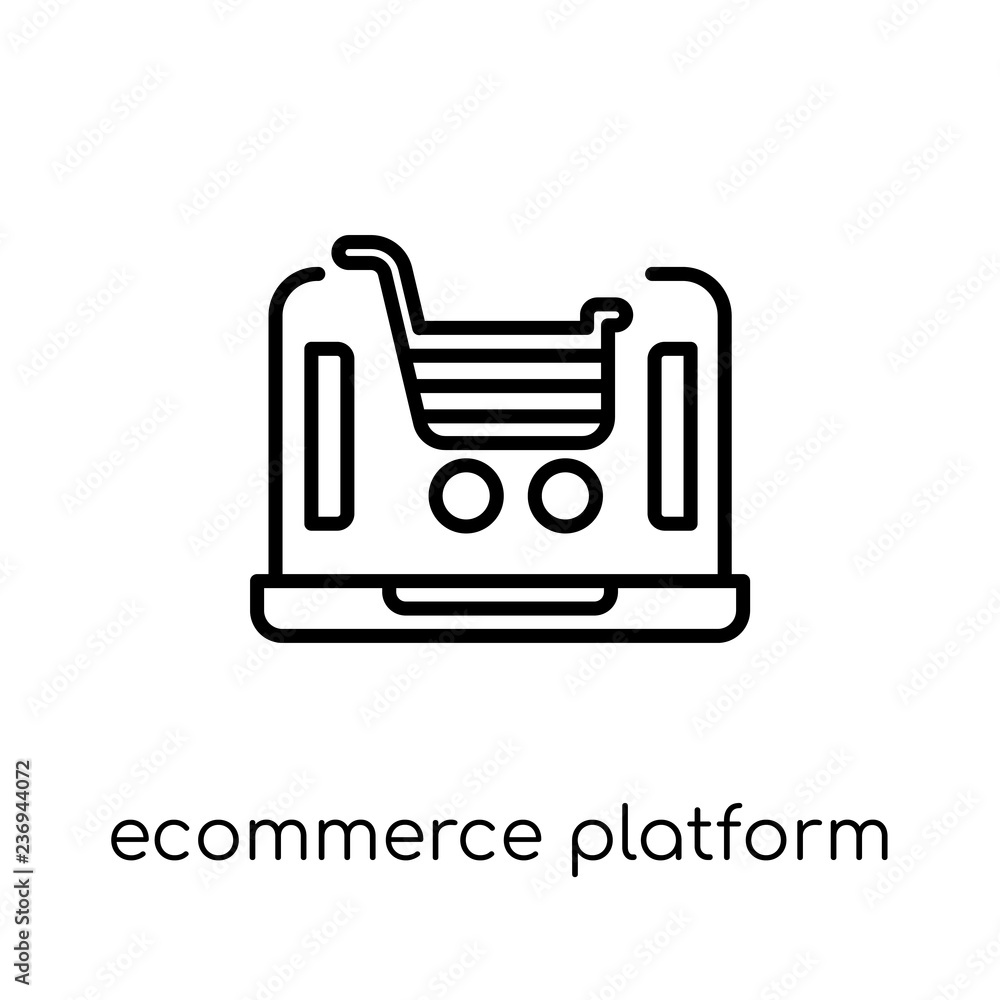 Poster ecommerce platform icon. trendy modern flat linear vector ecommerce platform icon on white backgroun