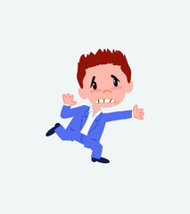 Businessman in casual style runs alarmed.