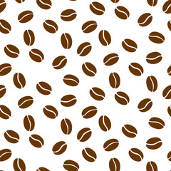Coffee beans seamless vector repeat simple background.