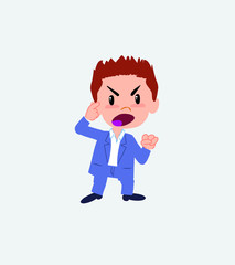 Businessman in casual style screams angry in aggressive attitude.