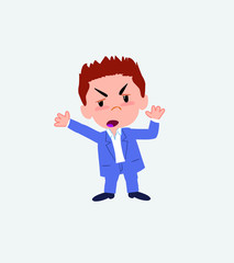 Businessman in casual style argues something with a gesture of discontent.