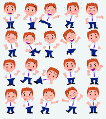 Cartoon character businessman in casual style. Set with different postures, attitudes and poses, always in positive attitude, doing different activities in vector vector illustrations.