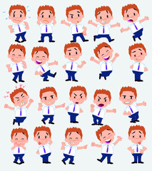 Cartoon character businessman in casual style. Set with different postures, attitudes and poses, doing different activities in isolated vector illustrations.