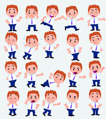 Cartoon character businessman in casual style. Set with different postures, attitudes and poses, doing different activities in isolated vector illustrations.