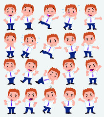 Cartoon character businessman in casual style. Set with different postures, attitudes and poses, doing different activities in isolated vector illustrations.