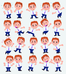 Cartoon character businessman in casual style. Set with different postures, attitudes and poses, doing different activities in isolated vector illustrations.