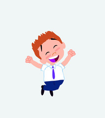 Businessman in casual style jumping for joy.