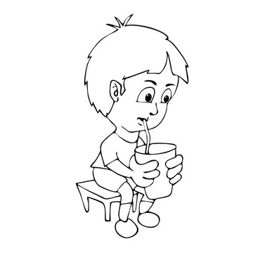 Kid boy with Cold Drink coloring page