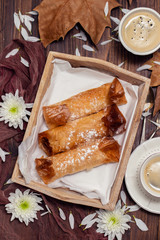 typical portuguese sweets Pasteis de Tentugal with coffee