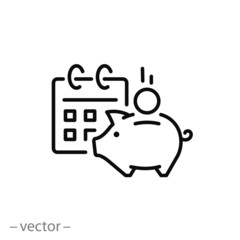 Financial calendar, piggy bank icon vector