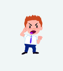 Businessman in casual style screams angry in aggressive attitude.