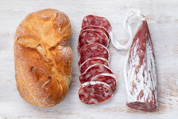 Fuet Traditional Spanish thin dried sausage with bread