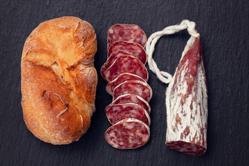 Fuet Traditional Spanish thin dried sausage with bread