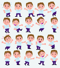 Cartoon character businessman in casual style. Set with different postures, attitudes and poses, doing different activities in isolated vector illustrations.