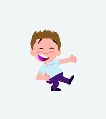 Businessman in casual style laughing while teaching something to his left. 