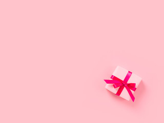 Valentines day background with pink gift boxes, pastel minimalism