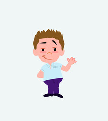 Businessman in casual style waving with a dreamy expression.