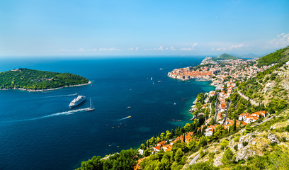 Aerial view of Dubrovnik with the Adriatic Sea in Croatia