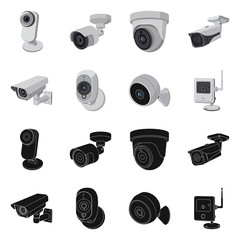 Vector illustration of cctv and camera symbol. Set of cctv and system vector icon for stock.