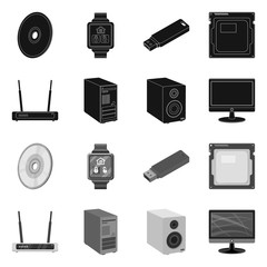 Vector illustration of laptop and device logo. Collection of laptop and server stock symbol for web.